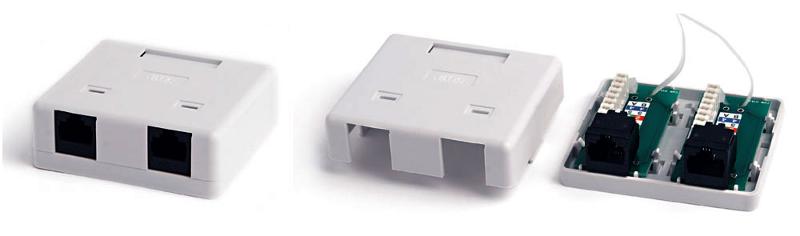 Розетка компьютерная RJ-45(8P8C) SB1-2-8P8C-C5e-WH, категория 5e, двойная, внешняя, Dual IDC