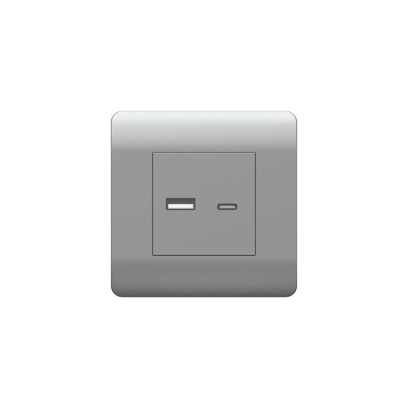 Розетка USB A+С, 5В/2,1А, серебряный(NEW3-E)