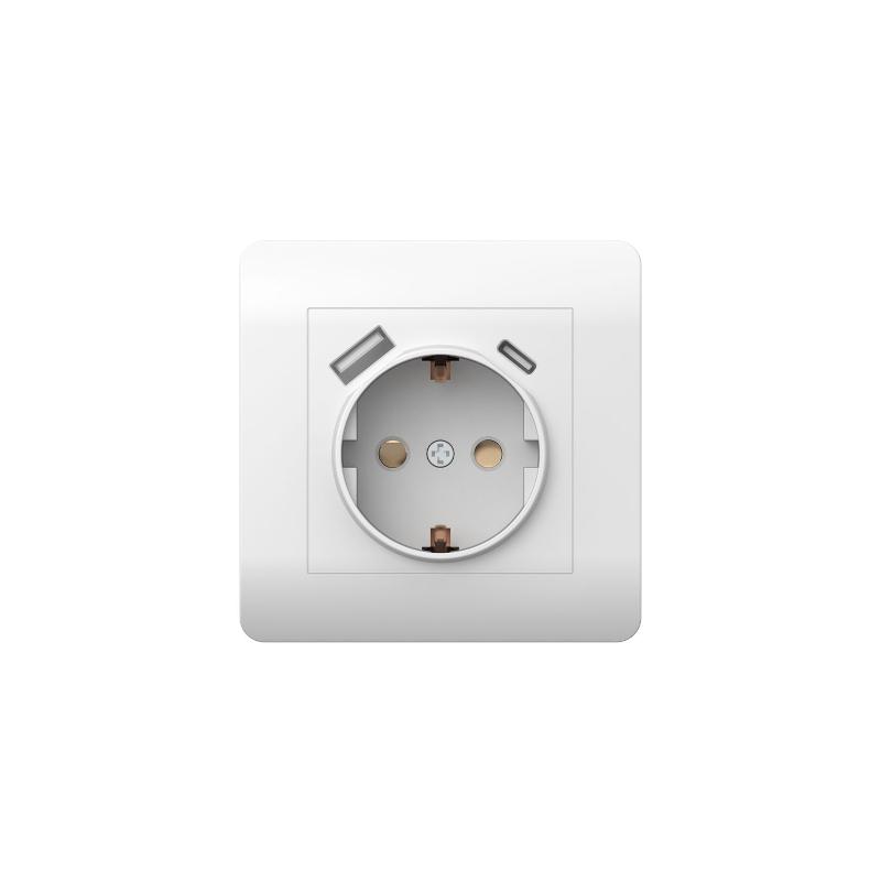 Розетка с/з со шторками, 16А+ USB двойная A+С, 5В/2,1А, белый(NEW3-E)