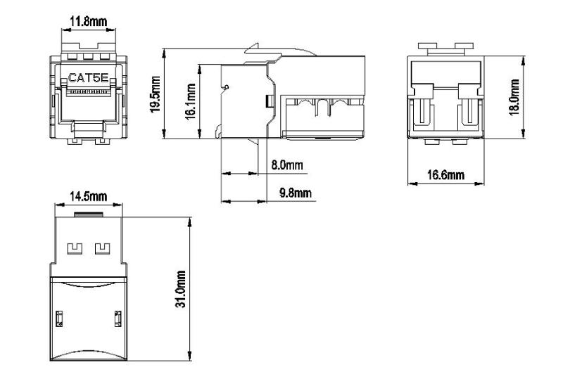 KJ9-8P8C-C5e-90-GY Вставка Keystone Jack RJ-45(8P8C), категория 5e, серая