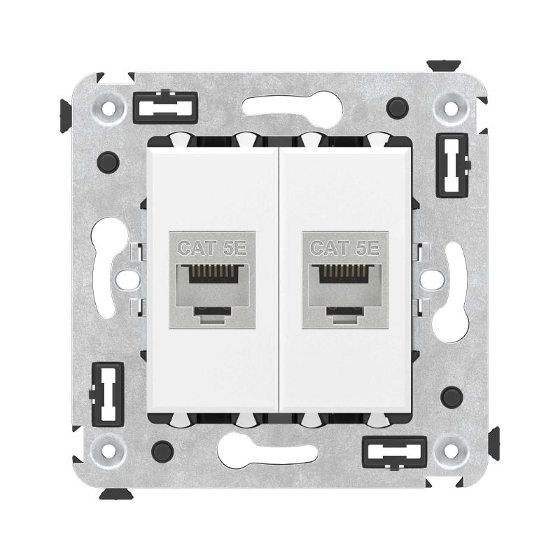 Компьютерная розетка RJ-45 без шторки в стену, кат.5e двойная экранированная, "Avanti", "Белое облако"