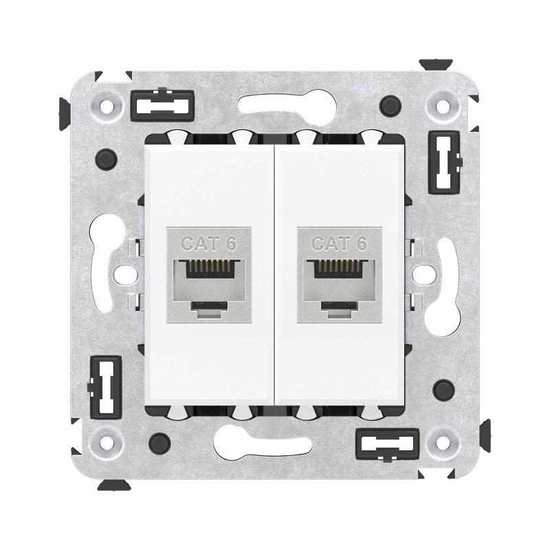 Компьютерная розетка RJ-45 без шторки в стену, кат.6 двойная экранированная, "Avanti", "Белое облако"