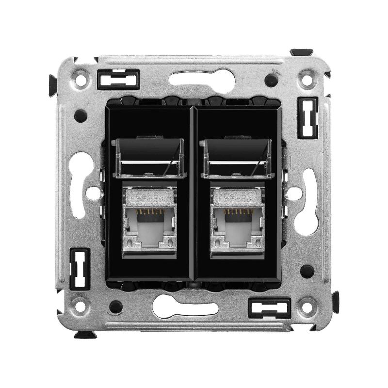 Розетка RJ-45 в стену, 5e двойная экранированная, Avanti, "Черный квадрат"