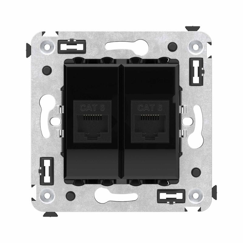 Компьютерная розетка RJ-45 без шторки в стену, кат.6 двойная, "Avanti", "Черный квадрат"
