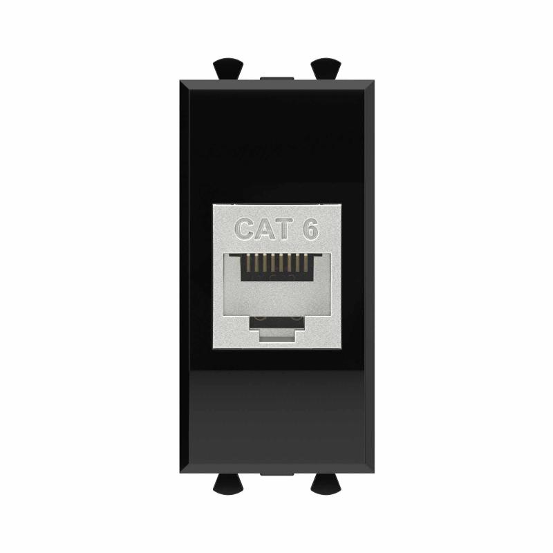 Компьютерная розетка RJ-45 без шторки модульная, кат.6 экранированная, "Avanti", "Черный квадрат", 1 модуль
