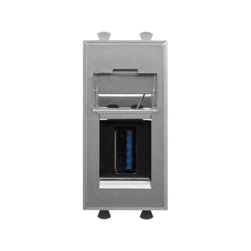 USB 3.0 розетка модульная, тип А-А, "Avanti", "Закаленная сталь", 1модуль