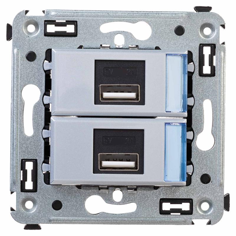 USB зарядное устройство в стену, "Avanti", "Закаленная сталь"