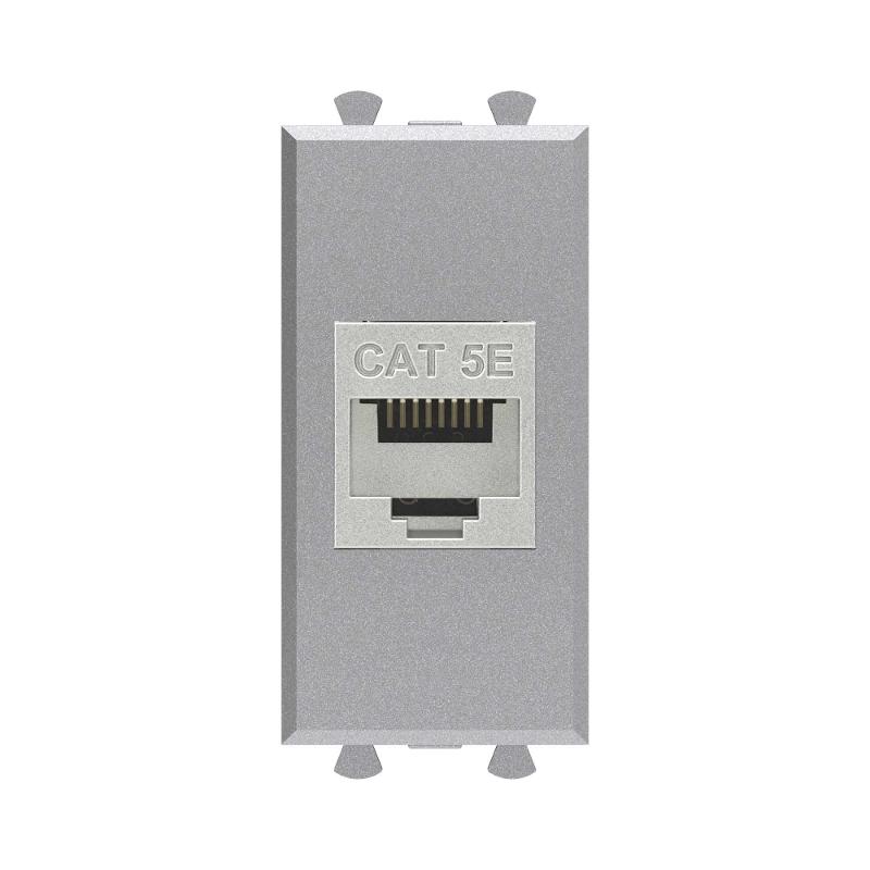Компьютерная розетка RJ-45 без шторки модульная, кат.5е экранированная, "Avanti", "Закаленная сталь", 1 модуль