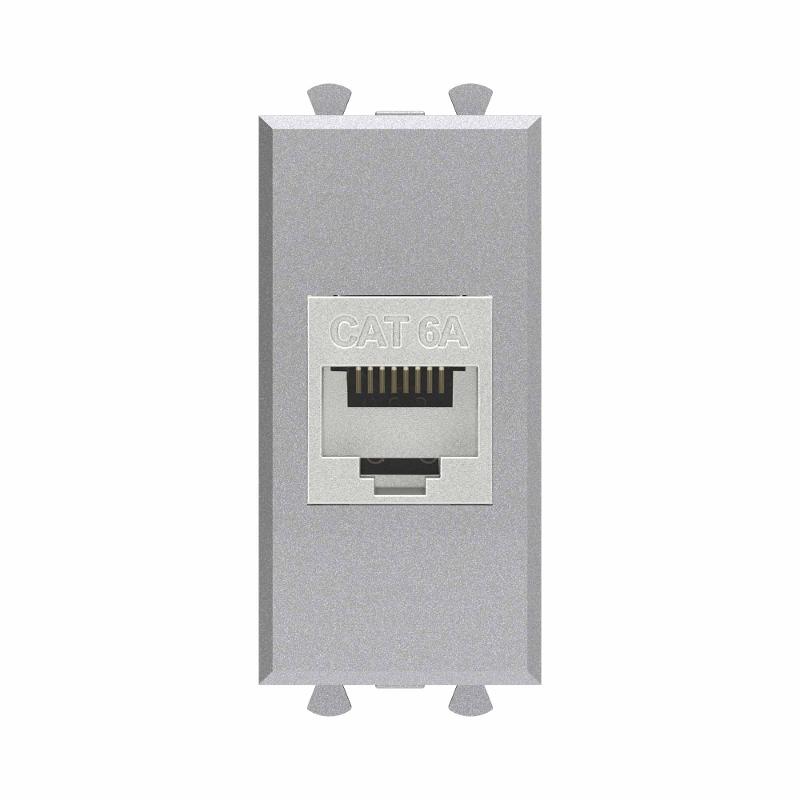 Компьютерная розетка RJ-45 без шторки модульная, кат.6А экранированная, Avanti, закаленная сталь, 1 модуль