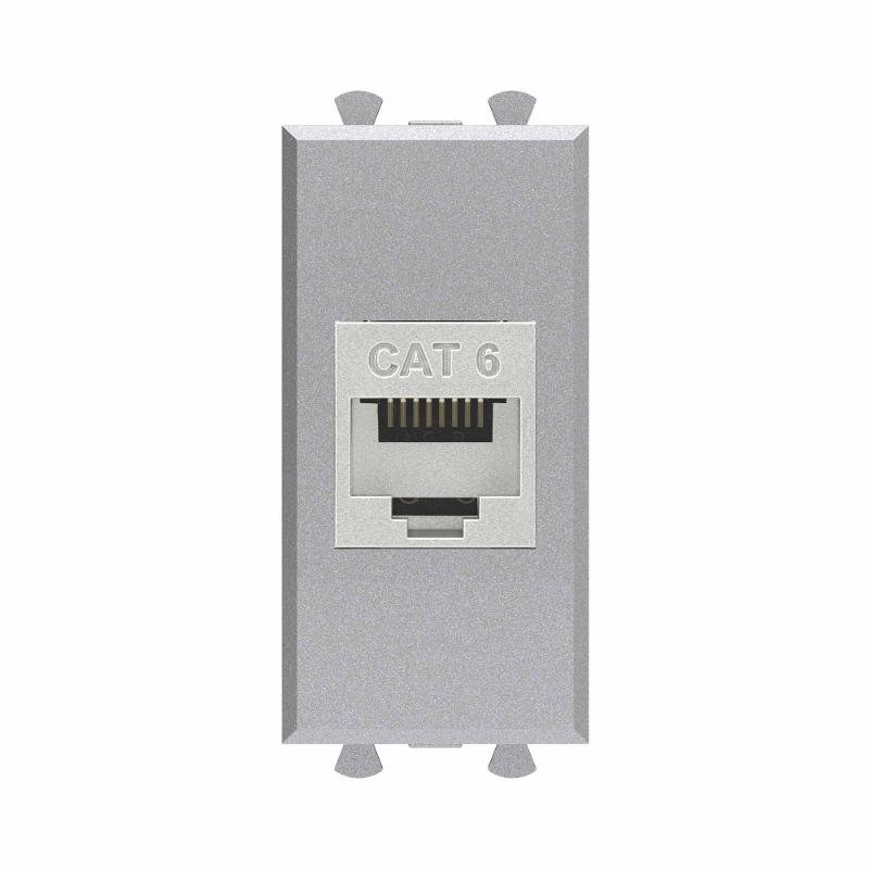 Компьютерная розетка RJ-45 без шторки модульная, кат.6 экранированная, "Avanti", "Закаленная сталь", 1 модуль
