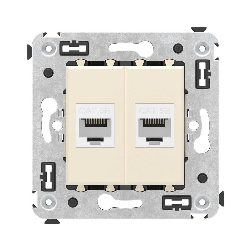 Компьютерная розетка RJ-45 без шторки в стену, кат.5е двойная, "Avanti", "Ванильная дымка"