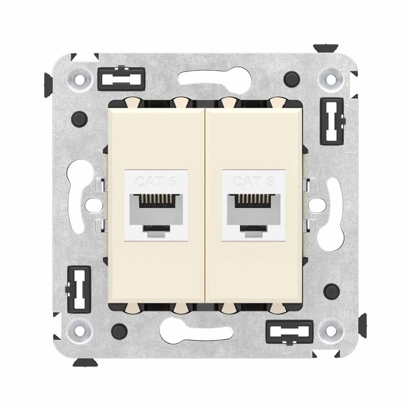 Компьютерная розетка RJ-45 без шторки в стену, кат.6 двойная, "Avanti", "Ванильная дымка"