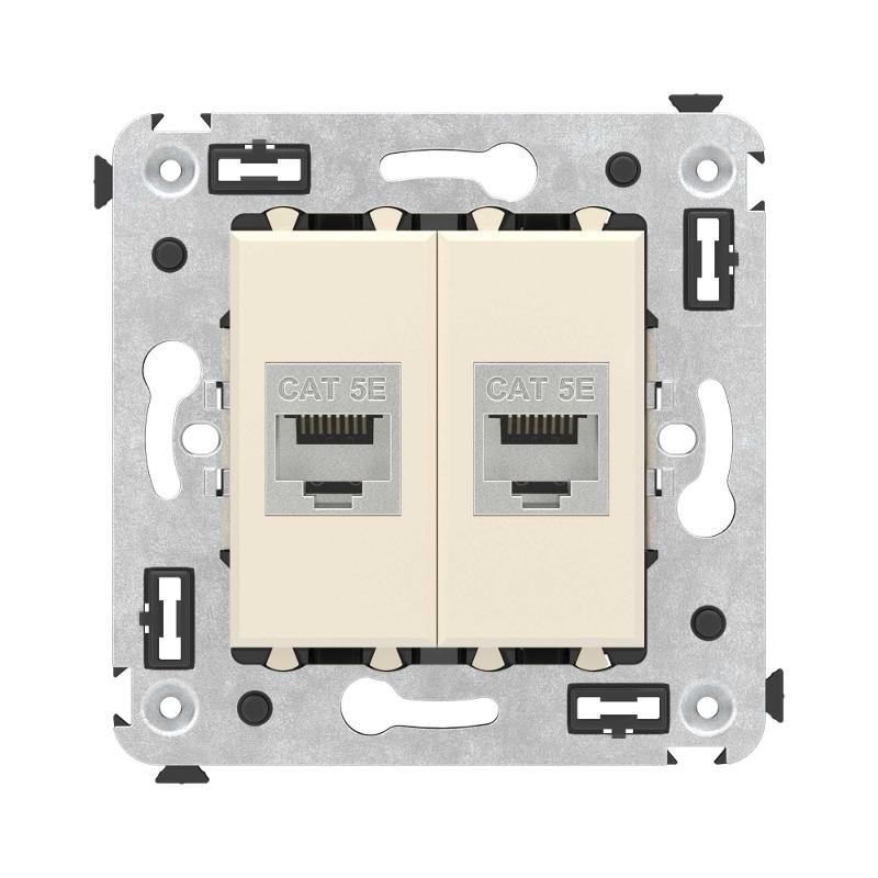 Компьютерная розетка RJ-45 без шторки в стену, кат.5e двойная экранированная, "Avanti", "Ванильная дымка"