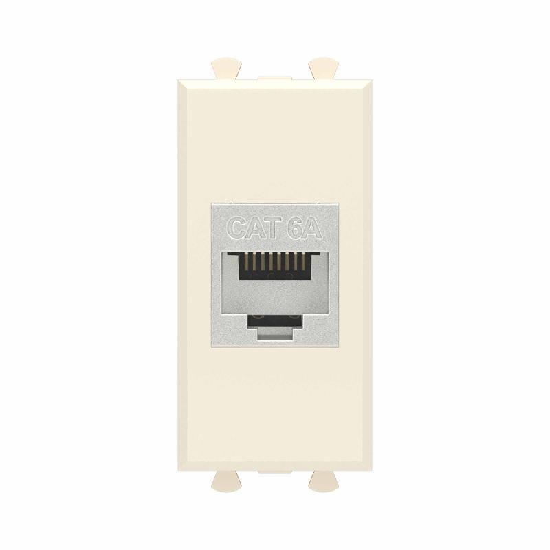Компьютерная розетка RJ-45 без шторки модульная, кат.6А экранированная, Avanti, ванильная дымка, 1 модуль