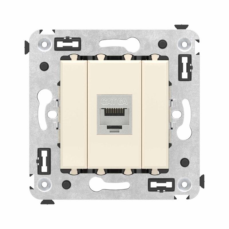Компьютерная розетка RJ-45 без шторки в стену, кат.6А одинарная экранированная, "Avanti", "Ванильная дымка"