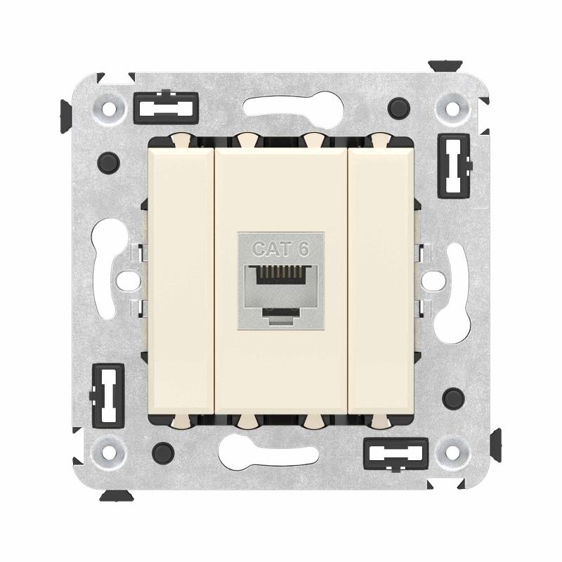 Компьютерная розетка RJ-45 без шторки в стену, кат.6 одинарная экранированная, "Avanti", "Ванильная дымка"