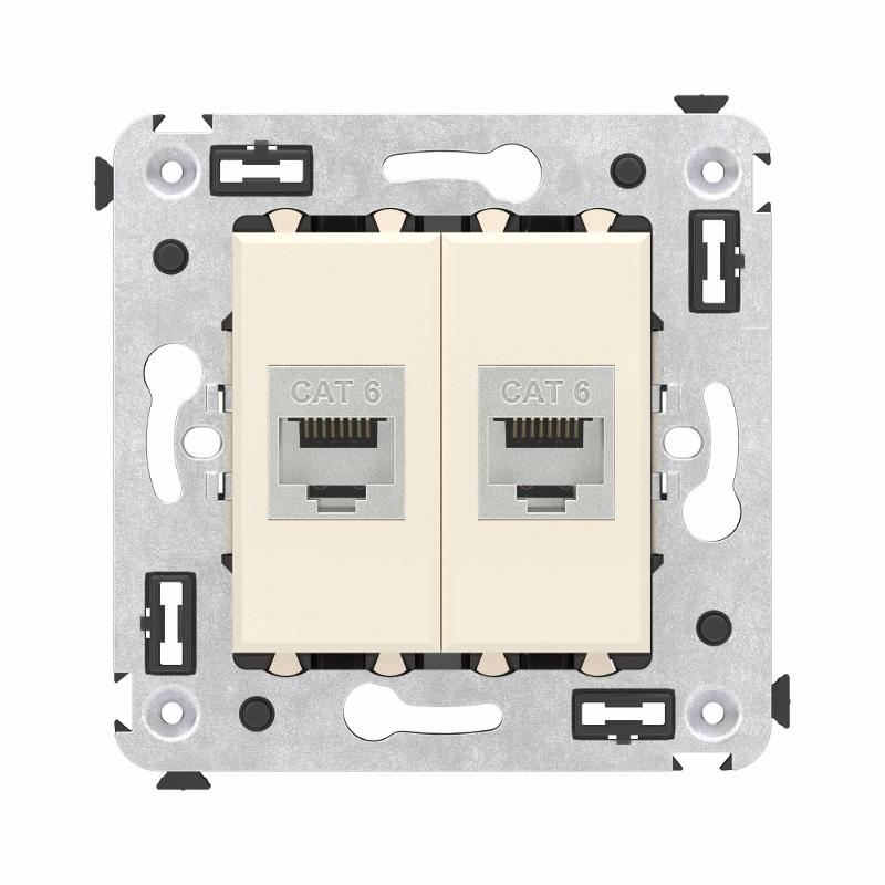 Компьютерная розетка RJ-45 без шторки в стену, кат.6 двойная экранированная, "Avanti", "Ванильная дымка"