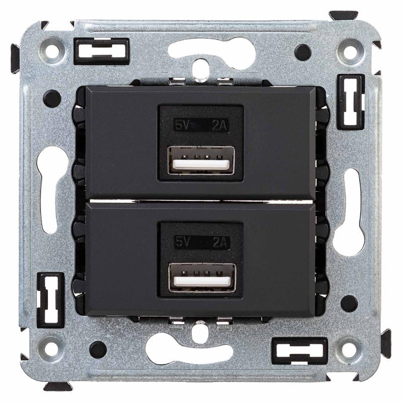 USB зарядное устройство в стену, "Avanti", "Черный матовый"