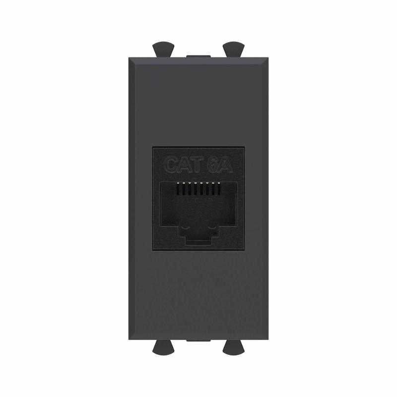 Компьютерная розетка RJ-45 без шторки модульная, кат.6А, Avanti, черный матовый, 1 модуль