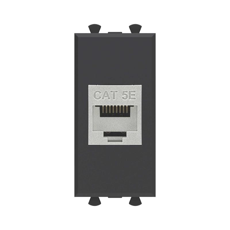 Компьютерная розетка RJ-45 без шторки модульная, кат.5е экранированная, "Avanti", "Черный матовый", 1 модуль