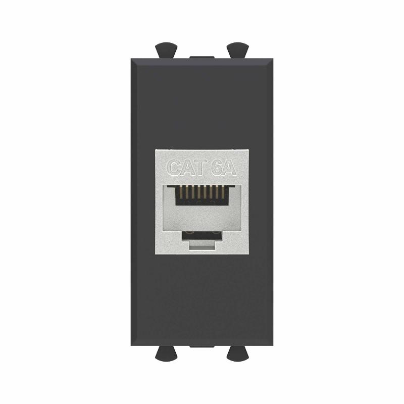 Компьютерная розетка RJ-45 без шторки модульная, кат.6А экранированная, "Avanti", "Черный матовый", 1 модуль