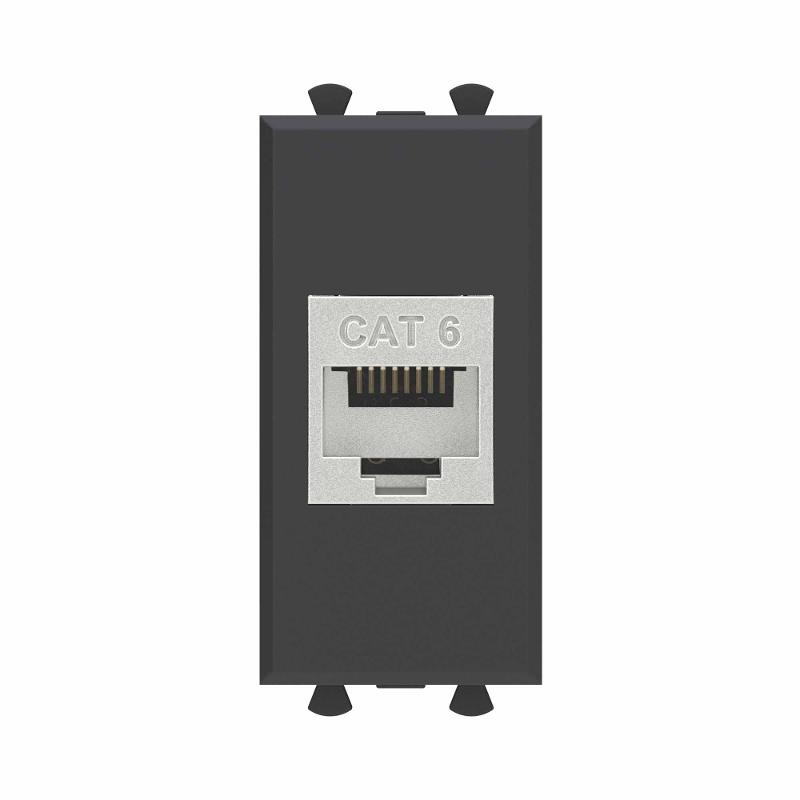Компьютерная розетка RJ-45 без шторки модульная, кат.6 экранированная, "Avanti", "Черный матовый", 1 модуль