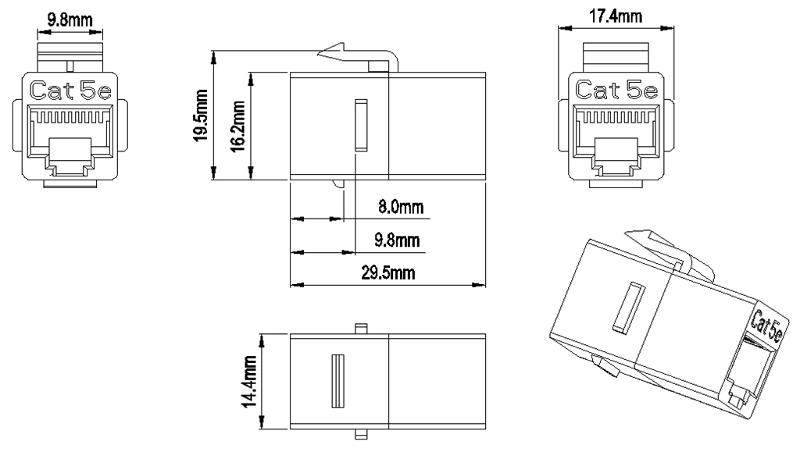 Hyperline CA2-KJ-C5E-BK Проходной адаптер (coupler), RJ-45(8P8C) формата Keystone Jack, категория 5e, черный