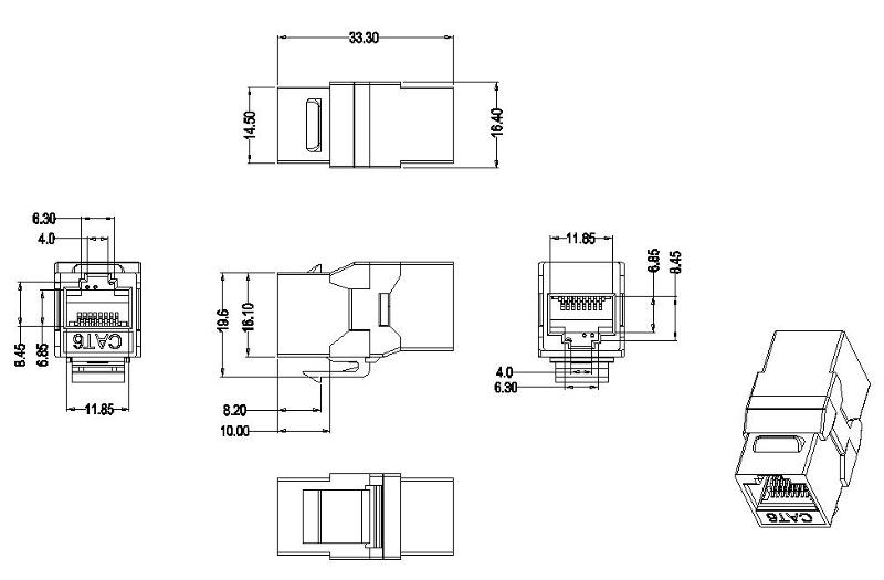 CA2-KJ-C6-BK Проходной адаптер (coupler), RJ-45(8P8C) формата Keystone Jack, категория 6, 4 пары, черный