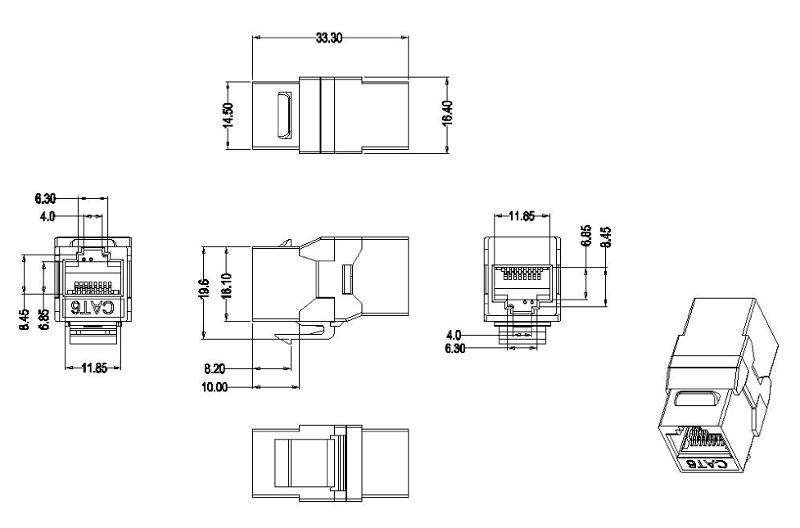 CA2-KJ-C6-SH-BK Проходной адаптер (coupler), RJ-45(8P8C) формата Keystone Jack, категория 6, 4 пары, экранированный, черный