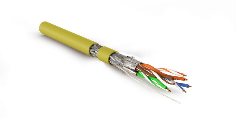 SFTP4-C7A-S23-IN-LSZH-YL-500 (500 м) Кабель витая пара, экранир. S/FTP, категория 7A (1000MHz), 4 пары(23 AWG),одножил. (solid)