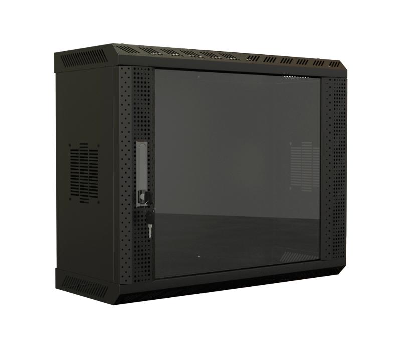 TWS-0625-GP-RAL9004 Шкаф настенный 19-дюймовый (19"), 6U, 367х600х250, со стеклянной дверью, (собранный)