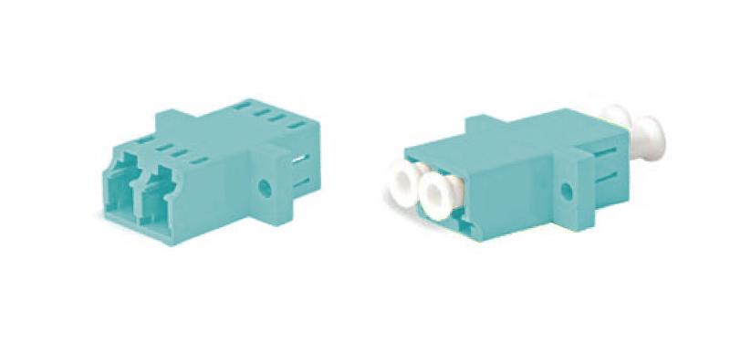 Hyperline FA-P11Z-DLC/DLC-N/WH-AQ Оптический проходной адаптер LC-LC, MM (OM3), duplex, корпус пластиковый, голубой (aqua), белые колпачки
