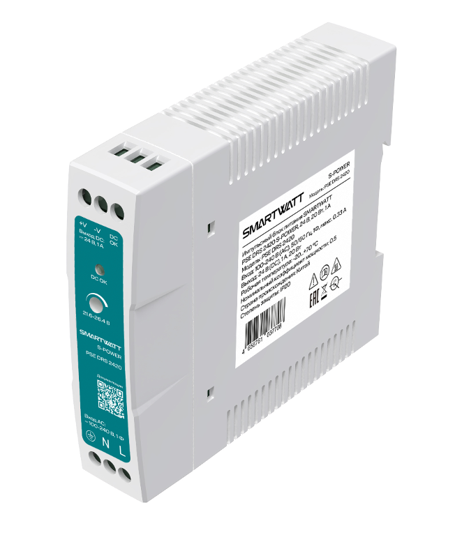 Блок питания импульсный SMARTWATT PSE DRS 2420 S-POWER, 24 В, 20 Вт, 1 А