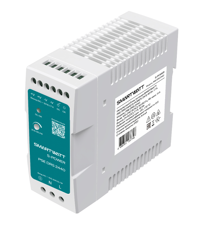 Блок питания импульсный SMARTWATT PSE DRS 2440 S-POWER, 24 В, 40 Вт, 1,7 А