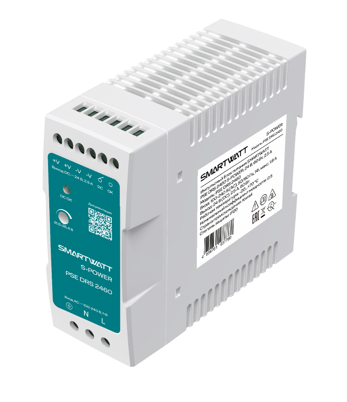 Блок питания импульсный SMARTWATT PSE DRS 2460 S-POWER, 24 В, 60 Вт, 2,5 А