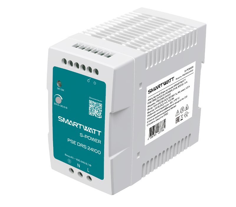 Блок питания импульсный SMARTWATT PSE DRS 24100 S-POWER, 24 В, 100 Вт, 4 А