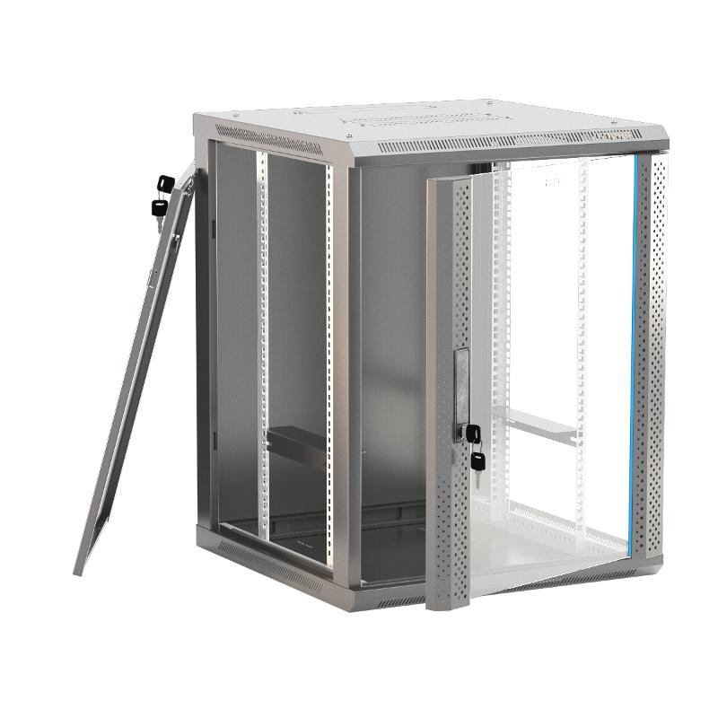TWB-0445-GP-RAL7035 Шкаф настенный 19-дюймовый (19"), 4U, 278x600х450мм, стеклянная дверь с перфорацией по бокам, (разобранный)