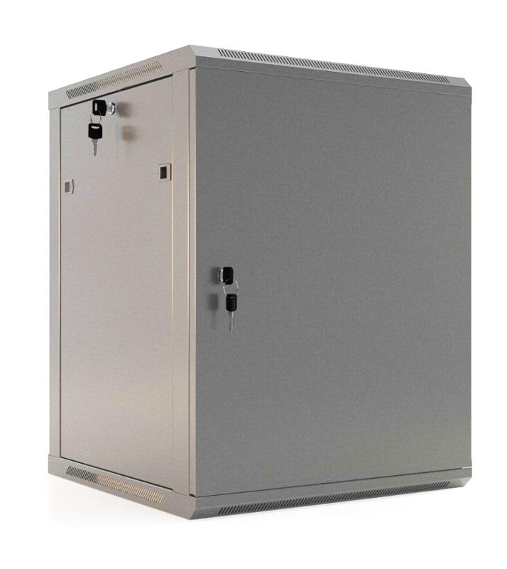 TWB-0445-SR-RAL7035 Шкаф настенный 19-дюймовый (19"), 4U, 278x600х450мм, металлич. дверь с замком, две боковые панели