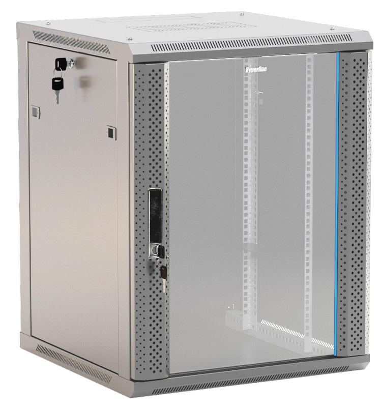 TWB-2745-GP-RAL7035 Шкаф настенный 19-дюймовый (19"), 27U, 1304x600х450мм, стеклянная дверь с перфорацией по бокам, ручка с замком