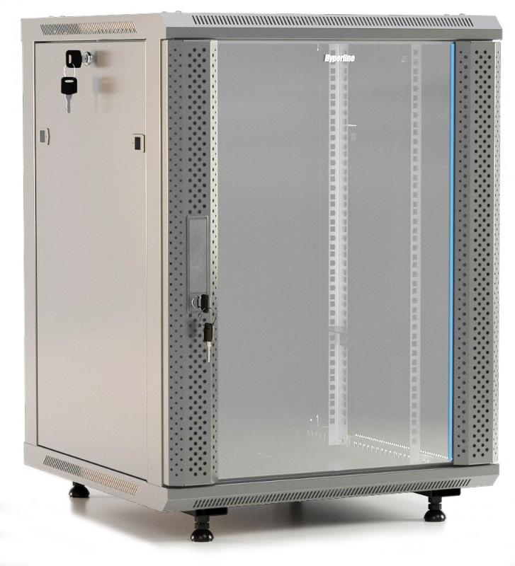 TWB-FC-1545-GP-RAL7035 Шкаф настенный 19-дюймовый (19"), 15U, 787x600х450мм, стеклянная дверь с перфорацией по бокам,