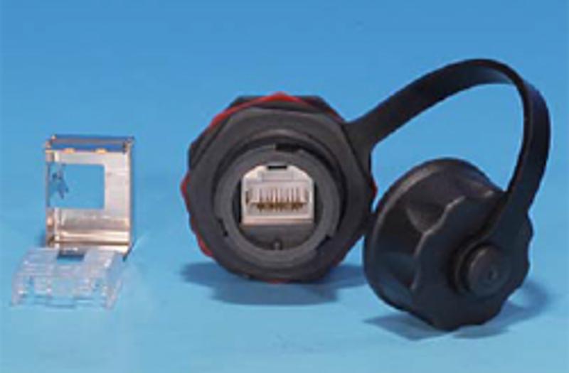 KJ-IE-8P8C-C5e-180-SH-F-BK Промышленный модуль Keystone Jack RJ-45 (8P8C), IP67, категория 5e, с защитной крышкой, черный
