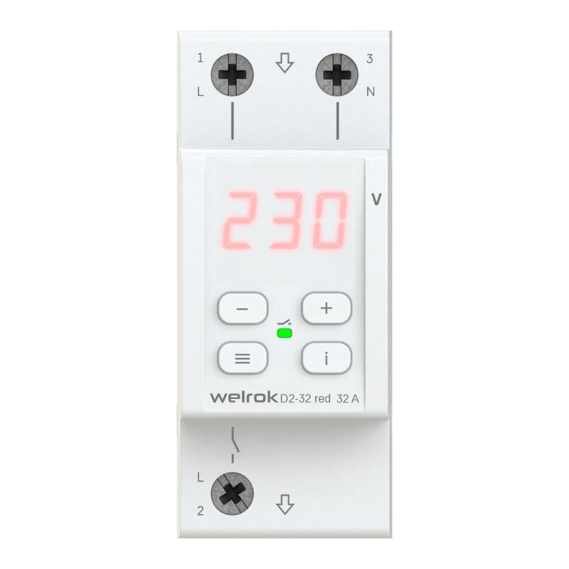 Реле контроля напряжения 3 клеммы D2-32 red 1ф 32А