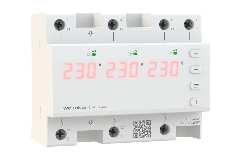 Реле контроля напряжения D6-40 red 3ф 40А