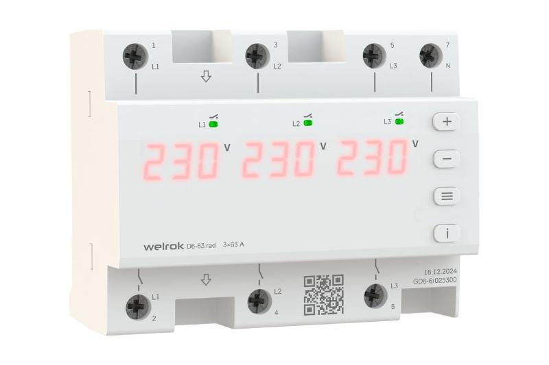 Реле контроля напряжения D6-63 red 3ф 63А