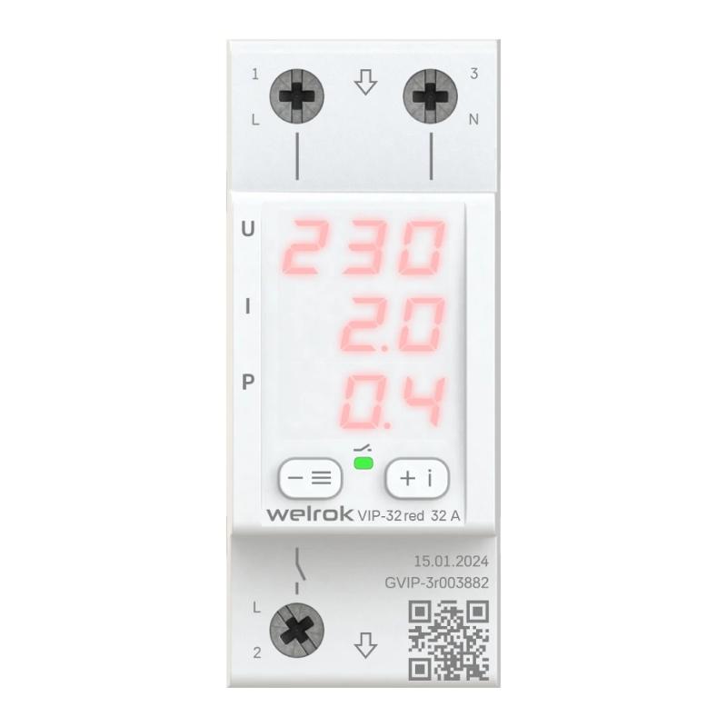 Реле контроля напряжения, тока и мощности VIP-32 red 1ф 32А