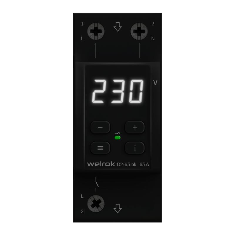 Реле контроля напряжения 3 клеммы D2-63 bk 1ф 63А черное
