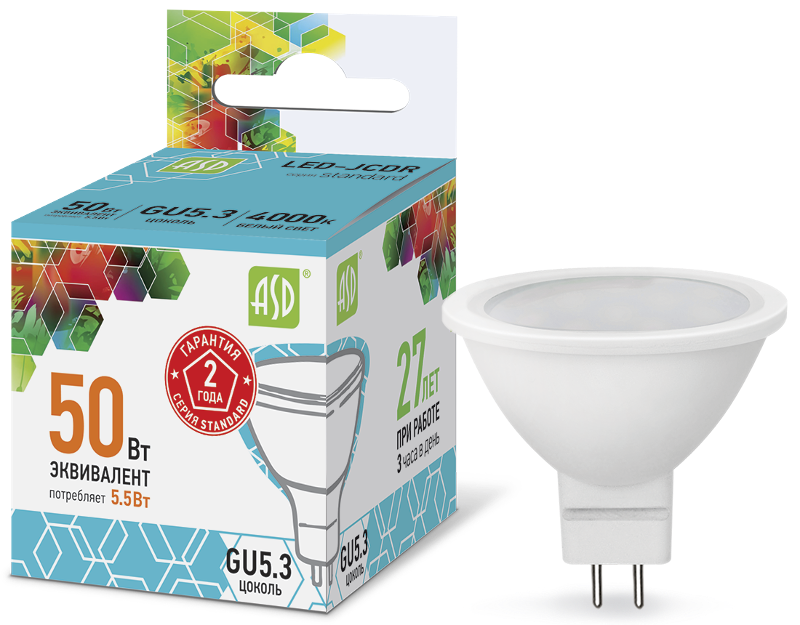 Лампа светодиодная LED-JCDR-standard 5.5Вт 230В GU5.3 4000К 495Лм