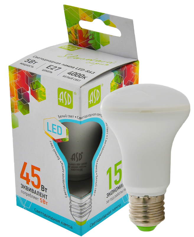 Лампа светодиодная LED-R63-standard 5Вт 230В Е27 4000К 450Лм