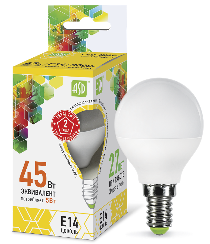 Лампа светодиодная LED-ШАР-standard 5Вт 230В Е14 3000К 450Лм
