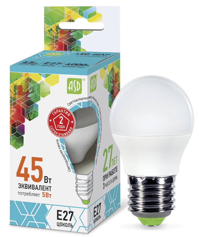 Лампа светодиодная LED-ШАР-standard 5Вт 230В Е27 4000К 450Лм